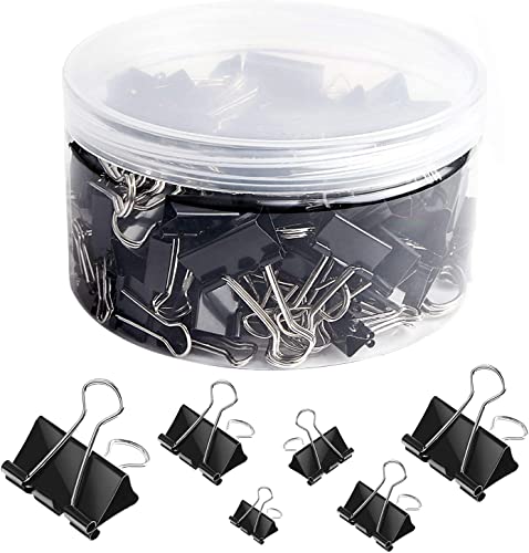 SANNIX 100 Pièces Pinces à documents 15-51mm Pinces à Double Clip Noir Boîte de Pinces à Papier Multi-fonctions Binder Clips Fournitures de Bureau pour...