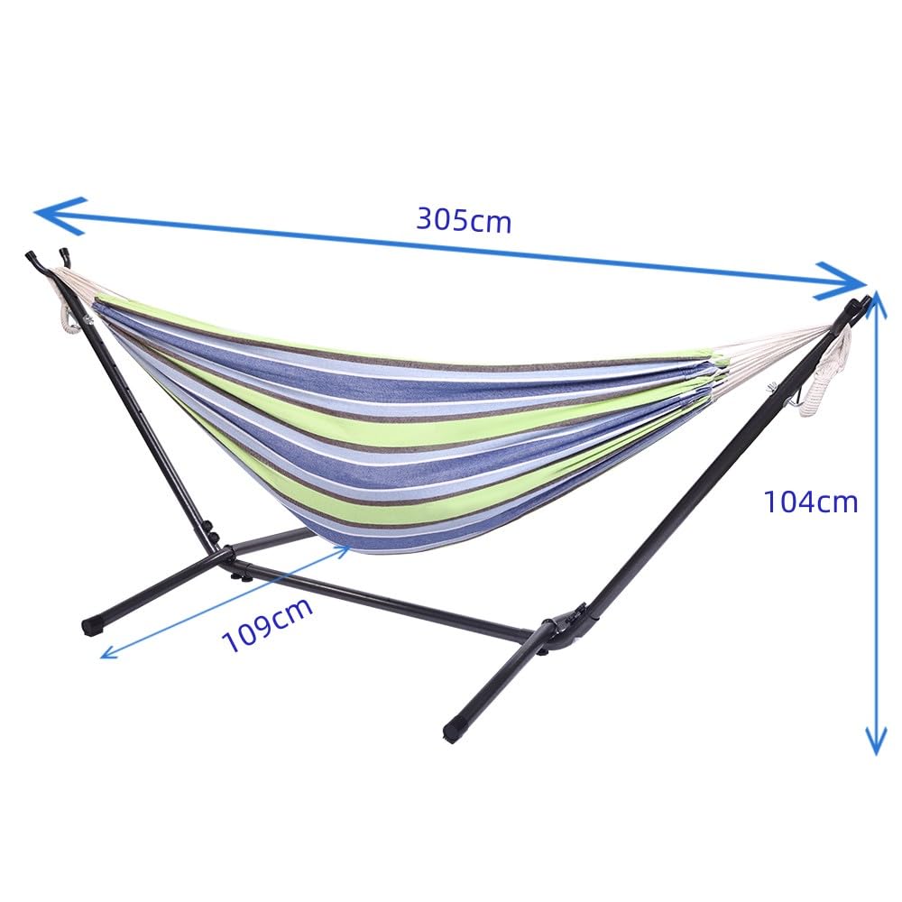 LEADZM Amaca con telaio, struttura in metallo, portata fino a 250 kg, 305 x 109 x 104 cm, regolabile a 6 diverse altezze (lilla-verde)