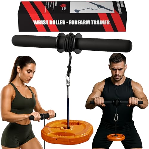 MuscleForge Unterarm Handgelenk Rollentrainer mit 120 cm Schnur & 13 cm Bolzen - Wrist Roller & Armtrainer für 60 kg - Handgelenktrainer Unterarmtrainer für Muskelaufbau, Krafttraining