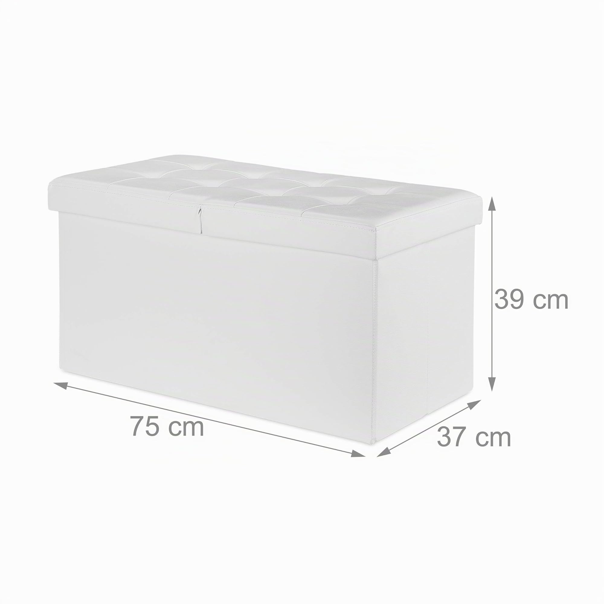 Relaxdays Baúl Almacenamiento, Banco Almacenaje, Puff Asiento, Otomana, Cuero Sintético, 39 x 75 x 37 cm, 1 Ud., Blanco