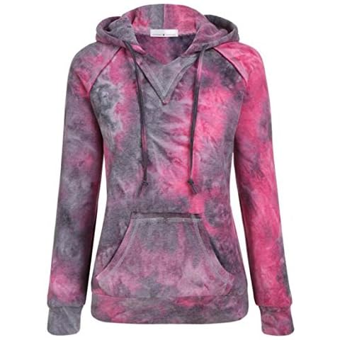 Sunshinebeauty Women Gradient Color Hoodie Kangaroo Pocket Long Sleeve Pullover Sweater (XX-Large, Red/Grey) Cover