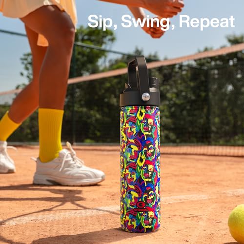Image of ENCOOL Insulated Water Bottle with Straw Stainless Steel Water Bottle, Leak-Proof, BPA-Free, Double Wall Vacuum Keeps Cold for 24 Hours for Sports, Travel, School (26 oz, Mood Faces)