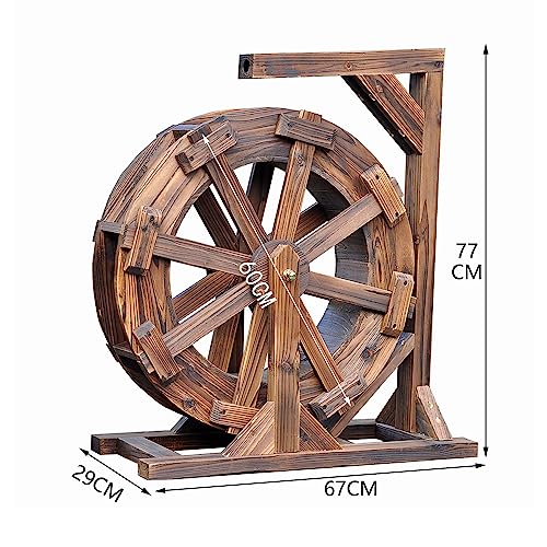 Fontaine à roue à eau en bois rustique et robuste, décoration de jardin avec pompe