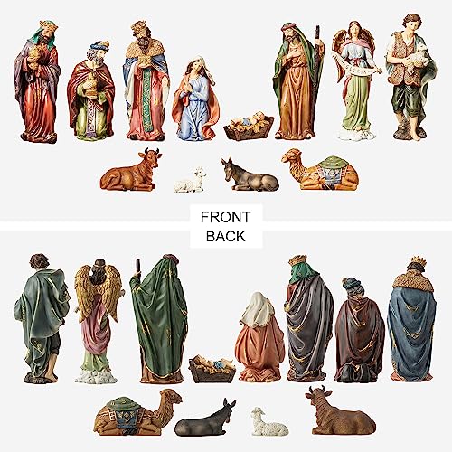 Image of Glitzhome 15.5 inch x 36 inch Large Christmas Nativity Figurines Set for Tabletop Decorations, Xmas Resin Scenes Figures Sets Table Topper Ornaments, 12Pcs Christmas Collectibles Figurines Statue Decor