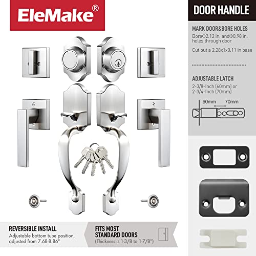 Double Front Door Handle Set - Front Door Entry Handleset With Deadbolt Lock, Keyed Entry Handle And Dummy Lock Set, Heavy Duty All Zinc Alloy Reversible Door Lever Set, Brushed Nickel Plating #TOP6
