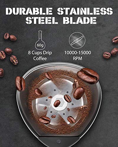 Kingtoo Electric Coffee Blade Grinders, 2Oz Portable Coffee Bean/Spice And Nut Grinder Electric With Stainless Steel Blade And Cleaning Brush For Herb, Grain, Seed Espresso, Cold Brew #TOP4