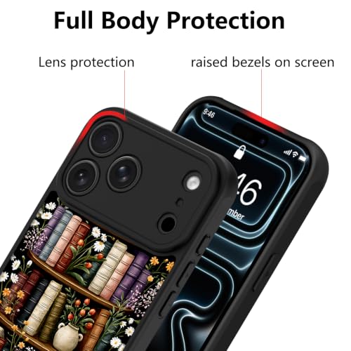 Image of KANGHAR Case for iPhone 17 Pro Max Bookshelf Floral Black | [Compatible with for Magsafe] Cute Vintage Flowers Protective Magnetic Case for Girls Women