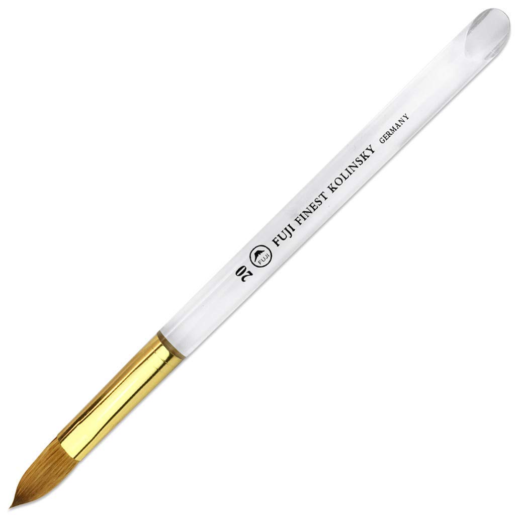 Professional Salon Quality 100% Pure Kolinsky Hair Bristles Acrylic Nail Brush with Clear Oval Crimped Shaped Acrylic Handle Size 20