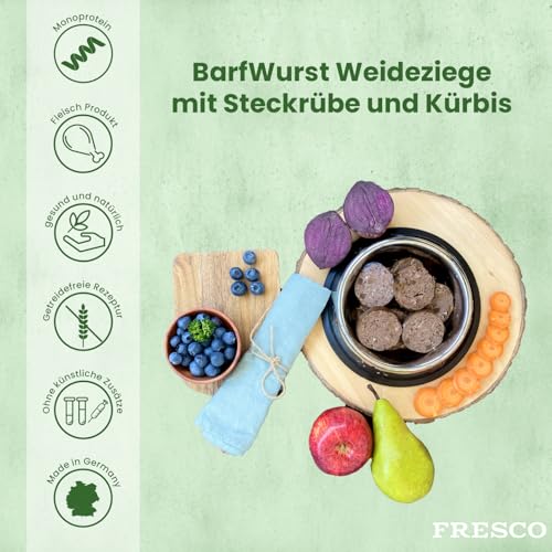 Fresco Dog Barf Wurst Weideziege mit Steckrübe | Doppelpack | 2 x 400 g | Ergänzungsfutter für Hunde | Kann dabei helfen Hunde optimal zu versorgen