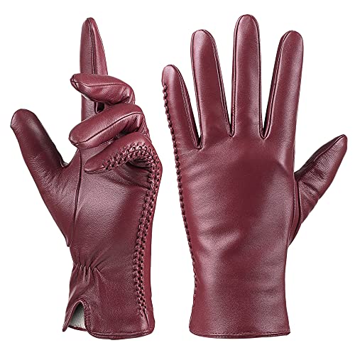 Gants en cuir de mouton véritable pour les femmes, l'hiver, au chaud à l'écran tactile de texte, cachemire, doublés de conduite, de moto