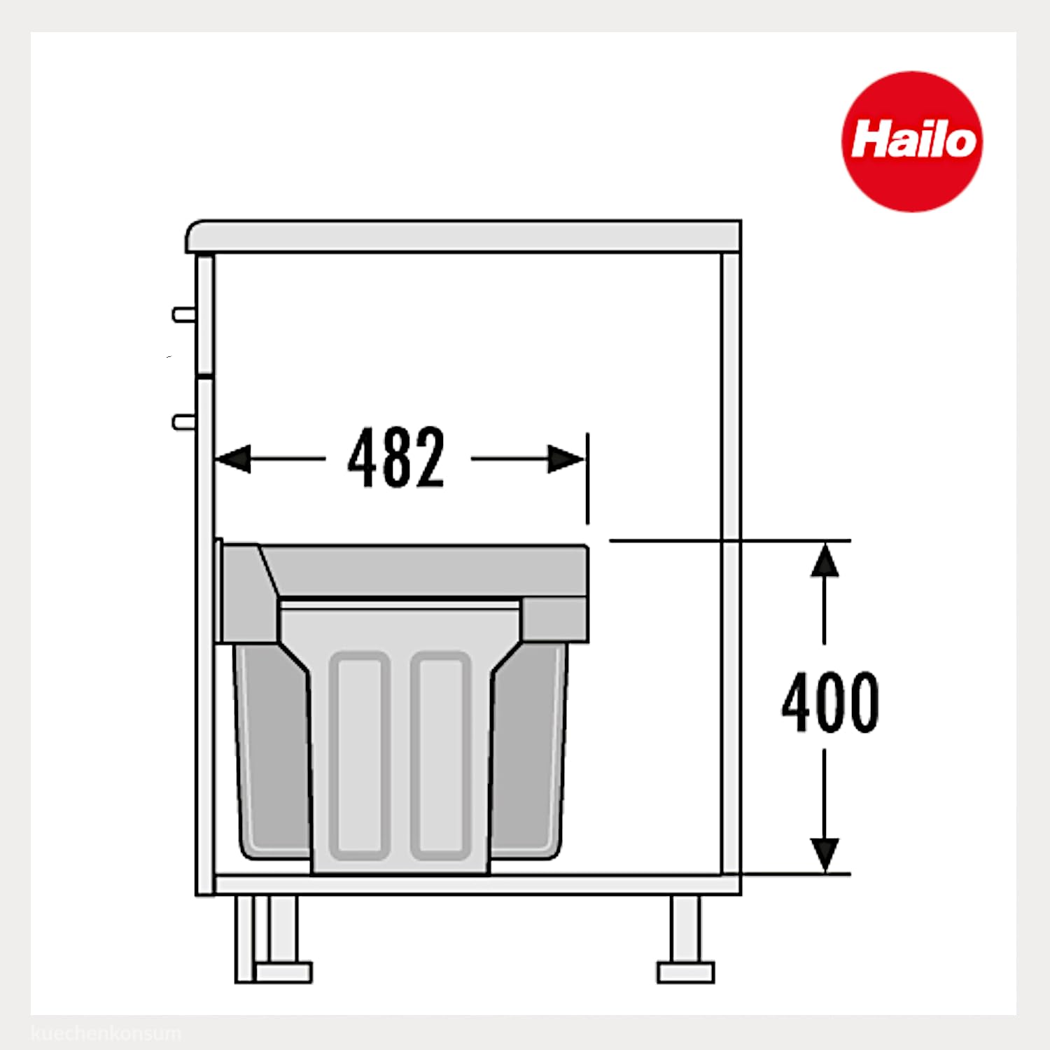 Hailo Abfallsammler 3666841 | Einbau-Mülleimer für 60er Schrank | 3x 10 Liter Abfalltrennung | Mülltrennsystem Terzett Swing TZ | Abfalltrennung in der Einbauküche | Kunststoff Hellgrau