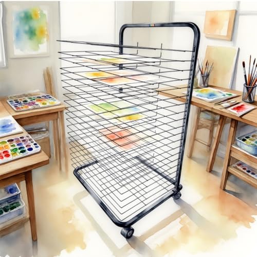 Mobilny stojak do suszenia artystycznego – 20-warstwowe, jednostronne, oszczędzające miejsce rozwiązanie do przechowywania w klasie, studio, domu i szkole, idealny do obrazów i rysunków na płótnie