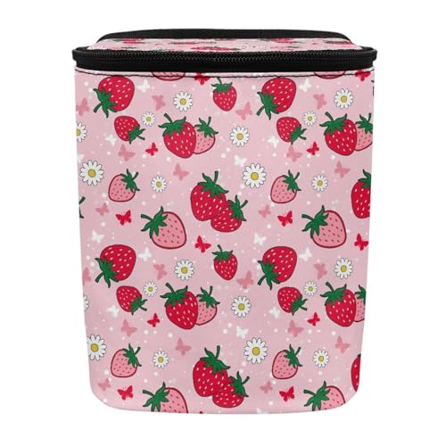 Image of KEIAHUAN Pink Strawberry Car Trash Can Hanging Cute Detachable Garbage Bag for Back Seat Foldable Multipurpose Trash Bin Container Storage Suitable for Sedans, SUVs, Vans
