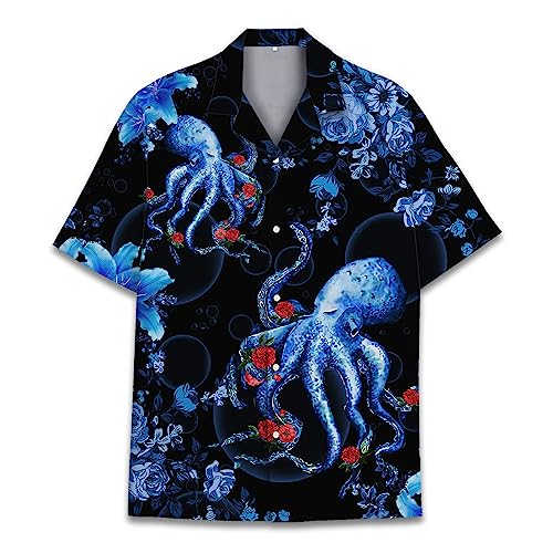 Funny Hawaiian Horror Halloween Tropical Flower Beach Gift Casual Short Sleeve Button Shirt