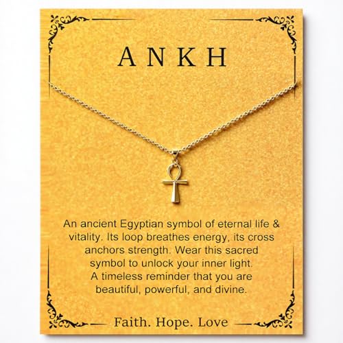 Ankh Necklace Gifts for Women Her - 14K Gold Plated Egyptian Necklace with Motivational Card Egyptian Ankh Necklaces Jewelry Gift for Mom Girlfriend Bestie Mothers Day Graduation Birthday Anniversary