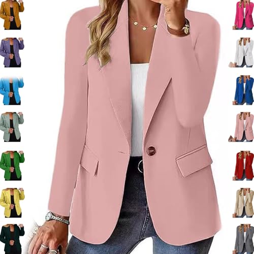 Genérico 2025 Blazer Mujer Primavera, Frente Abierto, Un BotóN, Blazer De Oficina Casual Elegante con Bolsillos (Rosa Claro,L)