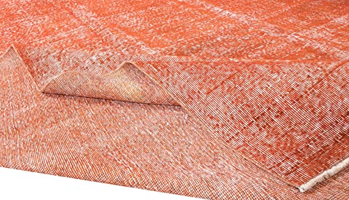 7.2X10.7 Ft Vintage Hand-Knotted Turkish Wool Area Rug Over-Dyed In Orange #TOP2