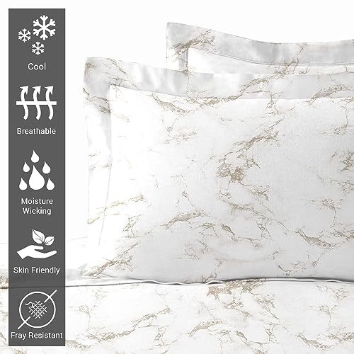 Pizuna Cotton Carrara Marble Taupe Printed King Size Oxford Pillow Cases 2 Pack - Image 2