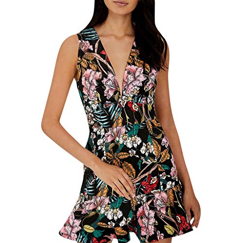 Sunnywill Women Dress, Women Summer V Neck Sleeveless Boho Dress Printed Beach Party Mini Dress Womens Stylish European Ins Style Midi Dress Tassel Dress Orange