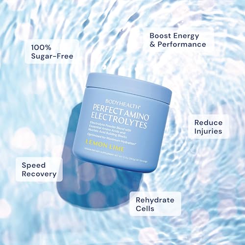 Image of BodyHealth PerfectAmino Electrolyte Powder No Sugar, Hydration Fasting Keto Zero Sugar Electrolytes Drink Mix with Trace Minerals - Lemon Lime - 60 Servings