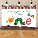 The Very Hungry Caterpillar First Birthday Party Backdrop, A Hungry Caterpillar is Turning One Happy Birthday Backdrop Photo Background Banner, Colorful Design, 7 * 5ft