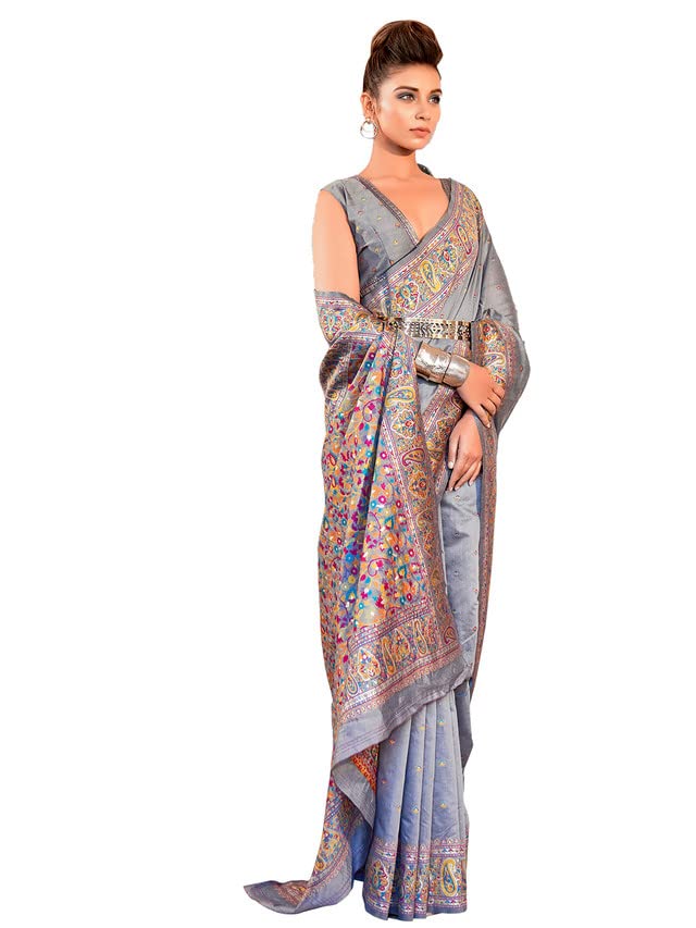 Image of Satrani Women'S Cotton Silk Jamdani Jacquard Saree With Unstitched Blouse Piece