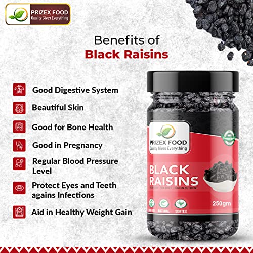 Image of Prizex Premium Black Raisins | Black kishmish with Seed 250gm