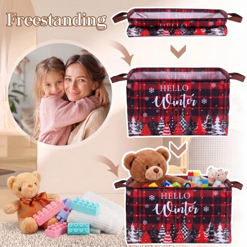 Image of Fourluoo 6 Pack Floral Storage Basket with Handles Clothes Storage Basket Bin Foldable Box Bins Organizer for Closet Shelf Nursery Kid Room Book Toy Chest(6,Christmas)