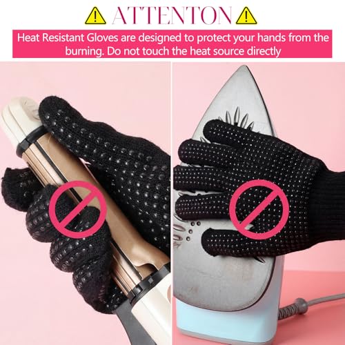 Image of Riyiper 3 Pairs Heat Resistant Gloves for Sublimation, Gloves for Heat Press with Silicone Bumps Applies to Resistant Work, Hair Styling, Universal Fit Size (Black)