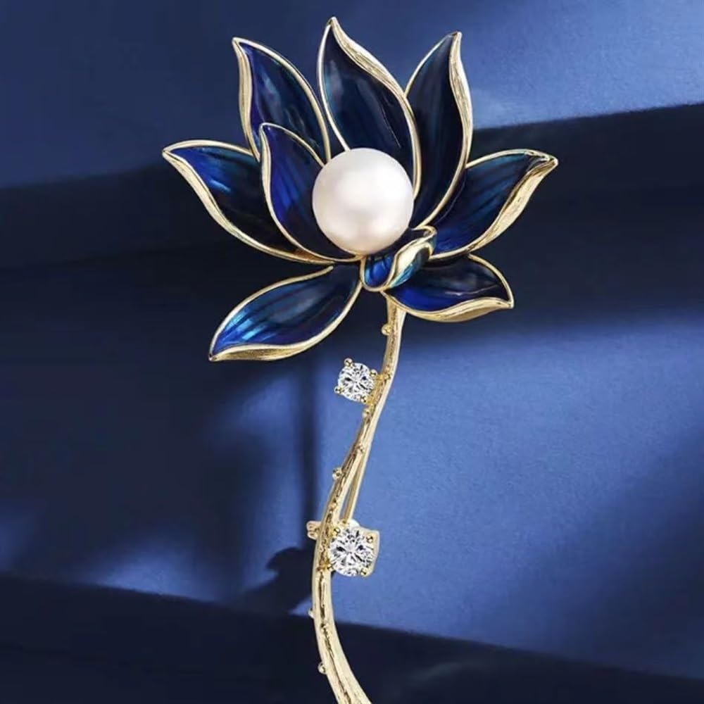Broche De Loto Azul Perla Broche De Flor De Lujo Broches Y Alfileres Elegantes, Joyería De Ropa For Mujeres Damas,Azul