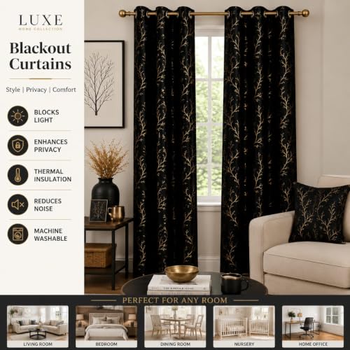 Image of Blackout Door Curtains 5x4 Feet Long Set of 2 Velvet Design for Home Decor Room Darkening Noise Cancelling| Black