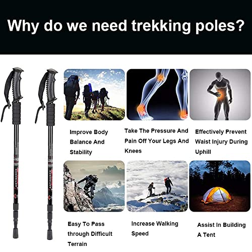 Image of Trekking Poles, Collapsible Lightweight Shock-Absorbent Hiking Walking Sticks Adjustable Aluminum Hiking Poles for Women Men Kids (Black)