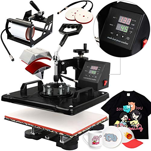Dollate 12"x15" 5 in 1 Combo Heat Press Machine 360Â°Swing Away Digital Multifunction Sublimation for T-Shirts, Hats, Plates, Cups, Plate 1000W