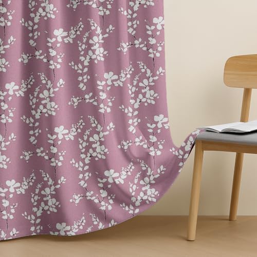 Image of BFAM Floral Print 100% Blackout Curtain with Black Linning at Back, Floral Print Curtains for Living Room /Bedroom Thermal Insulated Energy Saving, Pink Flower, 10FT, Pack of 1 Curtain