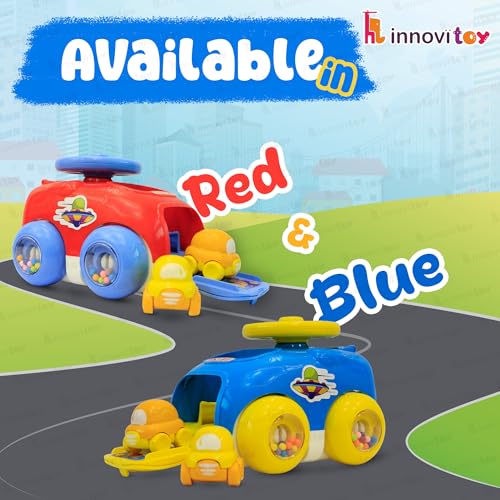 innovitoy Catapult Car Toys for Kids 2 Years | Push Friction Baby Car with Rattle Sound Wheel & Press Button Steering Wheel to Launch Two Mini Kids Cars | BPA-Free | Baby Gift Set-Made in India(Blue)