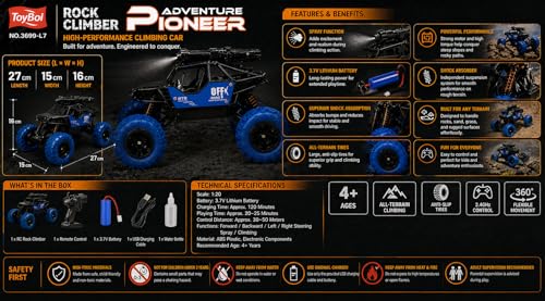 Image of Negi Rock Climber RC Car 1:20 Scale Off-Road Stunt Vehicle with Spray Function, LED Lights, 2x2 Drive, Rechargeable Battery for Kids