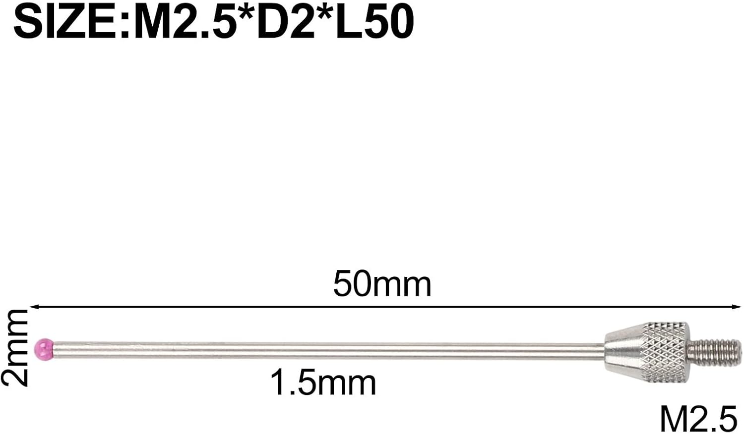 Thread Micrometer Gauge Indicator Probe for Precision Instruments Featuring 2mm Carbuncle Steel Head and M2 5 Thread Size (Red ball 50mm)