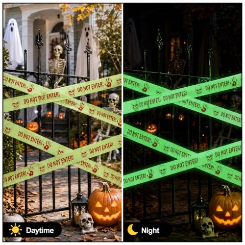 Allyix Glow in the Dark Halloween Decorations Caution Tape, 2 in x 16.4 Ft - image 3