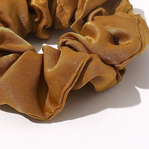 Image of Silk Satin Scrunchies Women Hair Ties - Ivyu Big Scrunchy Ponytail Holder No Crease Hair Bands Soft Elastic No Hurt Your Hair for Vsco Girl Women Beige Gray Dard Yellow Light Yellow