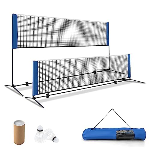 Rete per volani con supporto, rete da badminton, regolabile in altezza, con 2 volani e borsa per il trasporto, supporto a rete portatile, per badminton, tennis, pallavolo (420 cm)