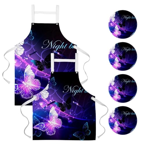 Tabliers de cuisine pour bistrot et travail, lot de 2 tabliers multicolores avec 4 broches incluses