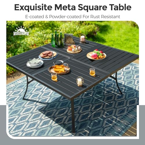 Image of SUNSHINE VALLEY 9pc Patio Dining Set, 57.5 inch Square Table & 8 Blue Chairs