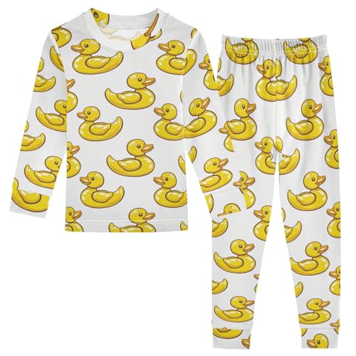 SPRIPORT Yellow Rubber Duck Soft Comfy Pajama Set 2 Piece Pjs Set Cotton Long Sleeve Top and Pants Sleepwear 4T