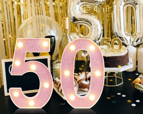 Image of Led Light Up Numbers, 50th Birthday Decorations, Marquee Numbers Lights, Battery Powered Light Up Sign for 30 Decor Party (Pink Glitter)