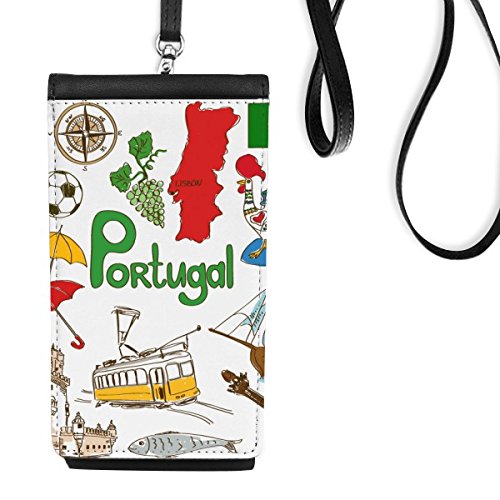 Bolso de teléfono de cuero de Portugal con bandera para smartphone negro