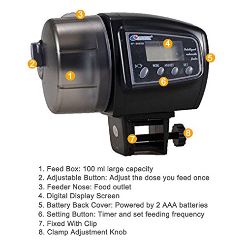 Xubox Automatic Fish Feeder, Adjustable Feeding Dose And Frequency Digital Fish Feeder Aquarium Food Dispenser Timer For Fish Tank, Turtle Pond, 100 Ml Large Capacity For Vacation, Batteries Included #TOP2