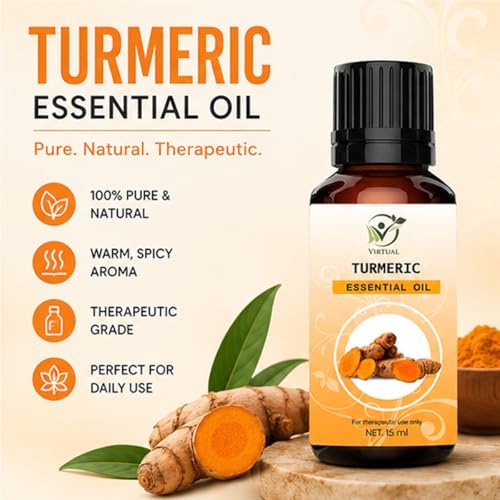 Image of VIRTUAL Turmeric Essential Oil 15ml Pure Aromatherapy Essential Oil for Diffuser Massage Spa Relaxation Home Fragrance and Wellness