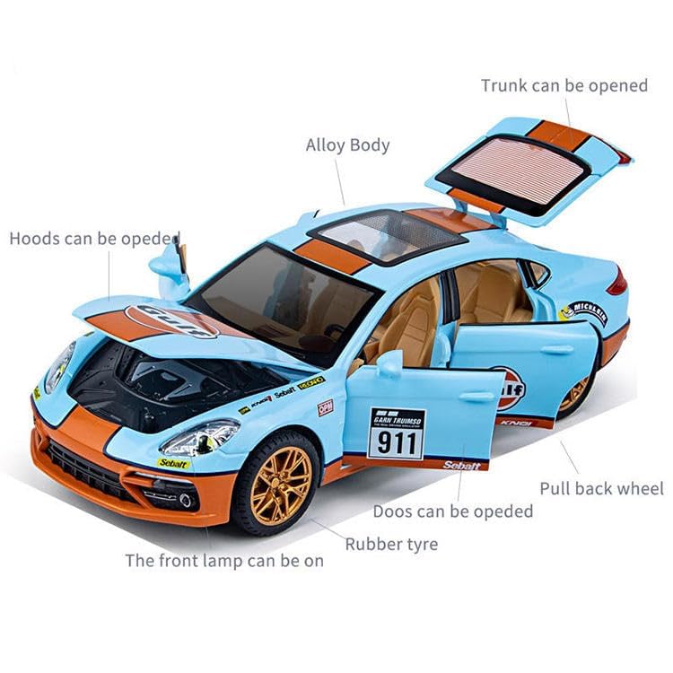 Image of Compatible for 1:24 Porsche Panamera Toy Car Model, Diecast Collectible Pull Back Model Car with Sound and Light, Toy Gift Vehicles for Adults Kids Boys Girls (1:24 Porsche Panamera-Blue Color)
