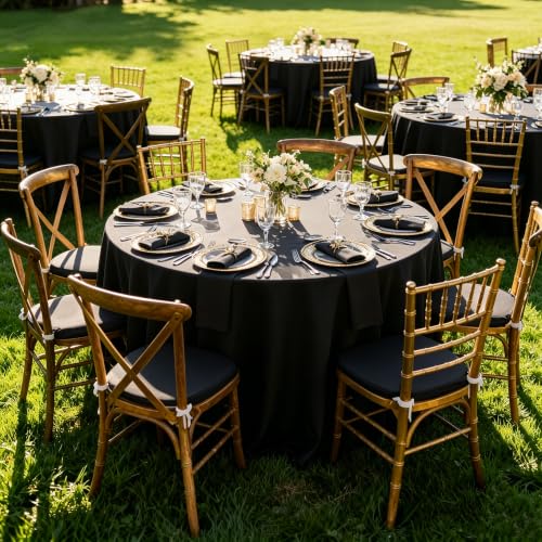 Image of 10 Pack Round Table Cloth 90 Inch, Round Tablecloth, Washable Polyester Table Cover for Buffet Party, Dinner, Weddings and Camping, Black