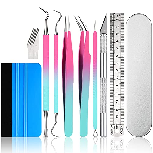 13 Pieces Weeding Silhouette Tools Kit, Craft Vinyl Weeding Tools Lettering Vinyl Tool Kit Stainless Steel Silhouette Accessories Craft Knife Ruler Scraper for Crafts DIY Paper Cameo